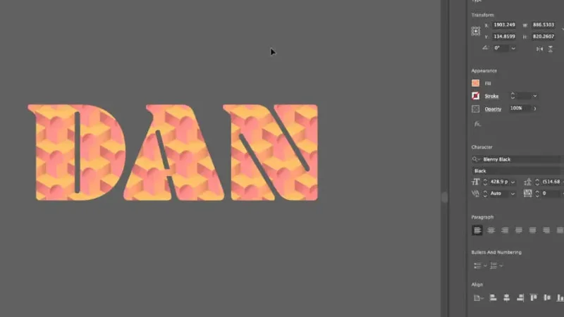 type filled with marquetry pattern in adobe illustrator