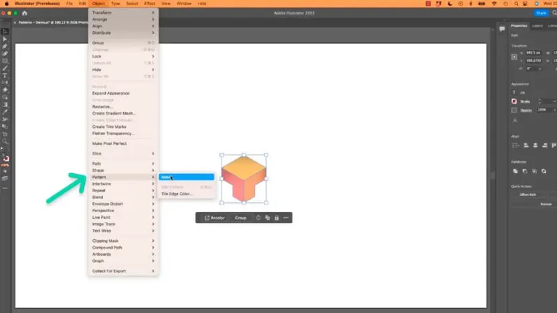 Pattern feature inside object menu in adobe illustrator