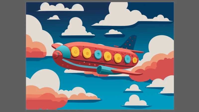 vector illustration of an airplane with donuts for windows in illustrator