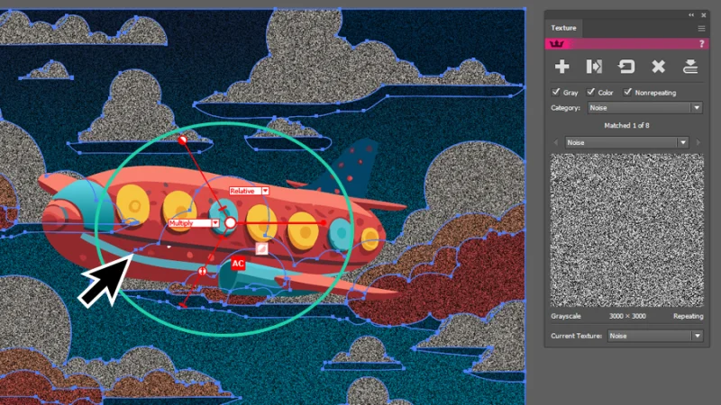 applying grainy noise texture to a background with texturino plugin in illustrator