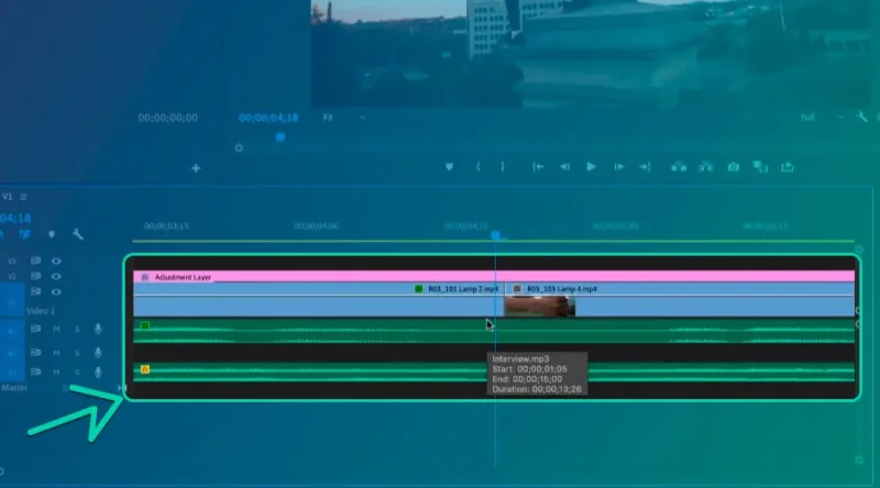 timeline zoomed in with video and audio details in premiere pro