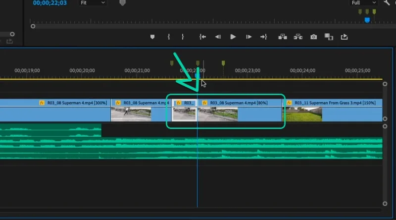 razor cutting of a clip in premiere pro