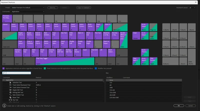 keyboard graphical user interface in premiere pro
