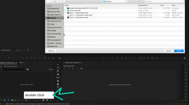 double-click instruction inside the project panel