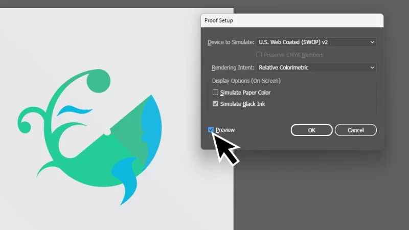 previewing color proof setup settings in illustrator