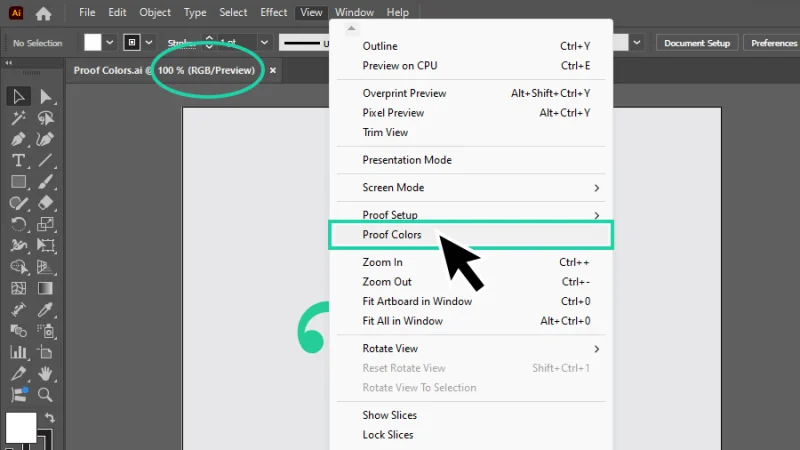 verifying proof color option under view in illustrator