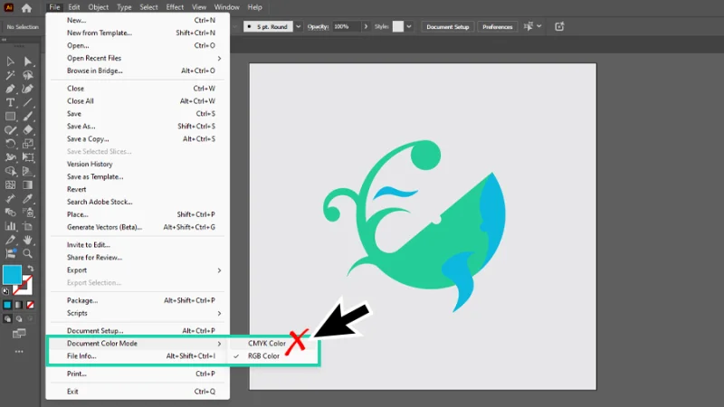 changing document color mode highlighted as a incorrect action for proofing in illustrator