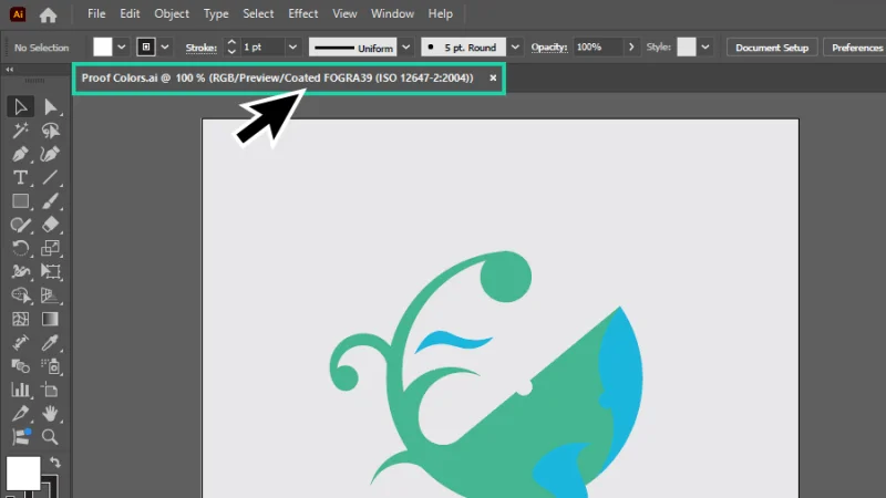 cmyk color mode preview description highlighted on document name tab in illustrator