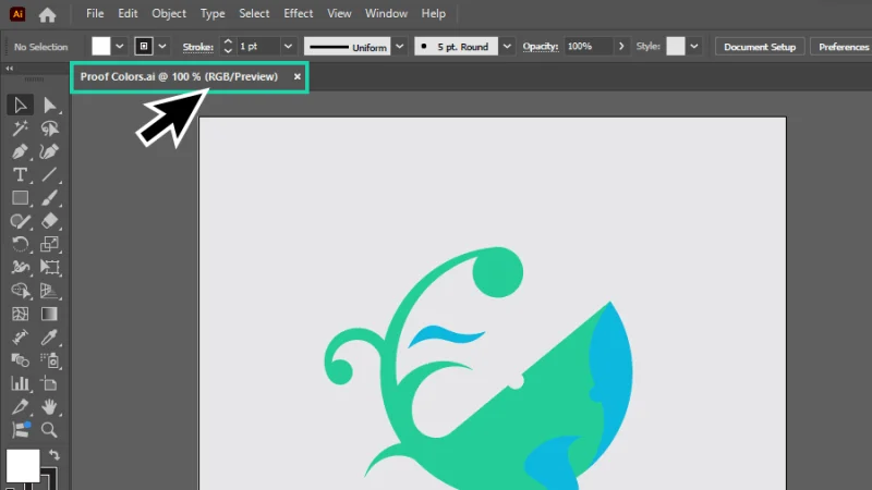 rgb color mode description highlighted on document name tab in illustrator