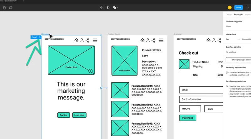 preview button in the flow starting point indicator in figma