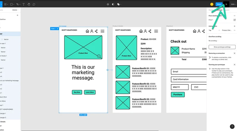 Present button highlighted on toolbar in figma