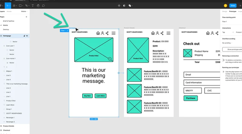 highlighted homepage frame selection in figma