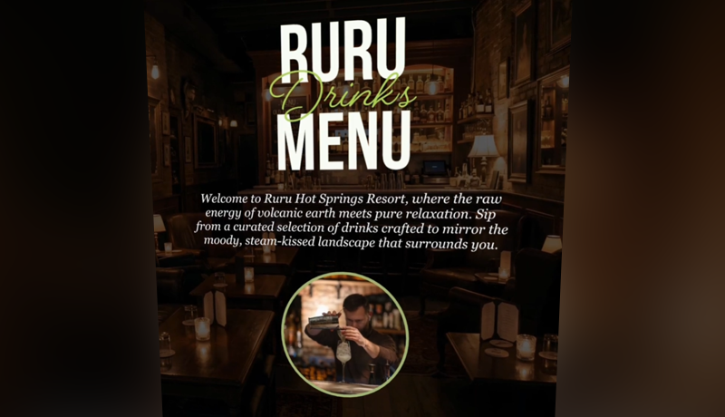 A promotional drinks menu card reading 