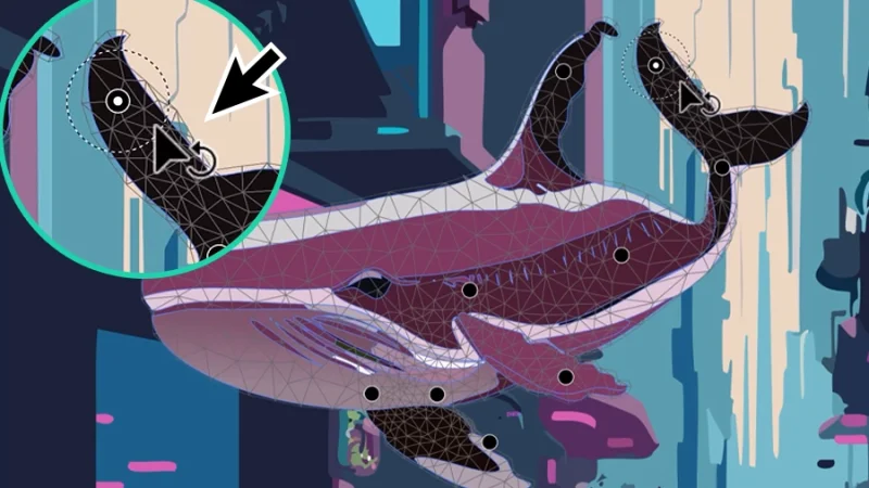 puppet warp rotation feature magnified in adobe illustrator