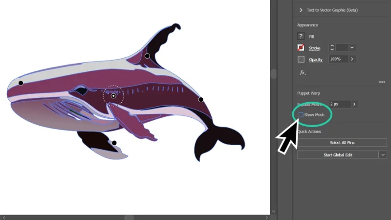 puppet warp show mesh option unchecked in adobe illustrator