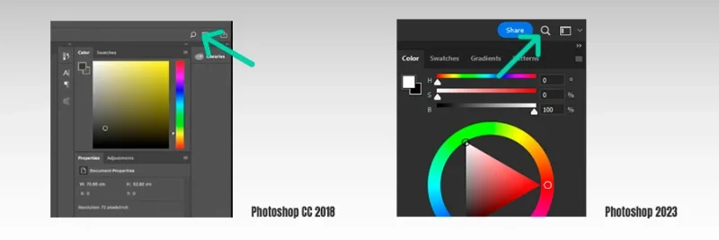 user interface differences between photoshop 2018 and 2023