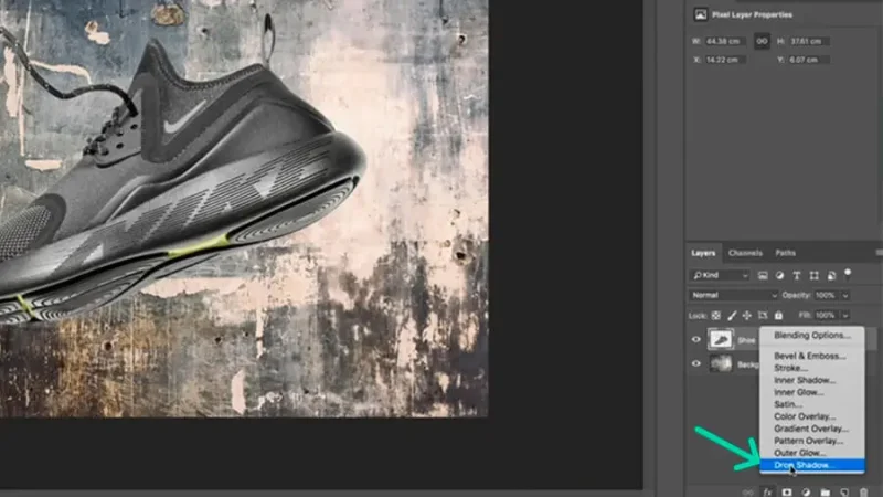 drop shadow command highlighted in effects menu in photoshop