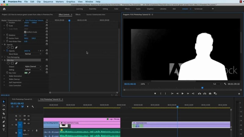Premiere Pro Effect Controls panel setting Ultra Key Output to 