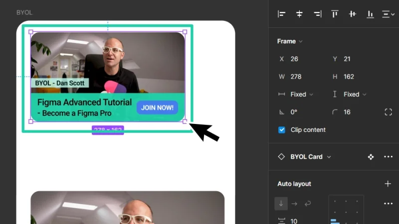 resizing a frame and testing text responsiveness in figma