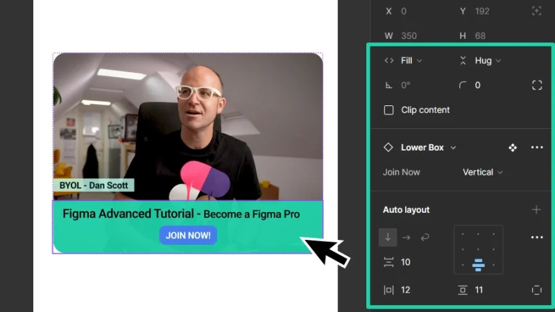auto layout settings for a UI card with vertical orientation in figma