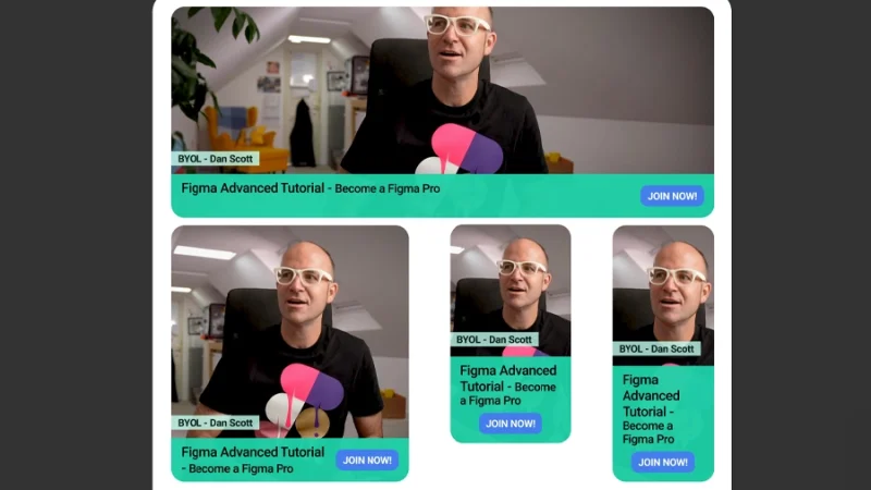 auto layout test in four horizontally and vertically oriented ui cards in figma