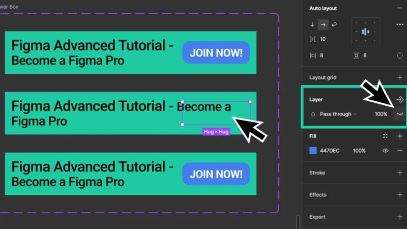 hiding a button inside a frame auto layout in figma