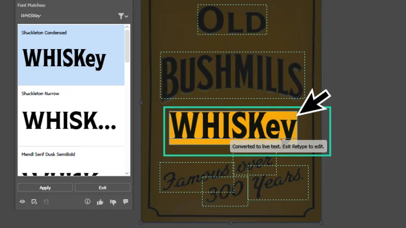 new live and editable text object created with the retype tool in illustrator