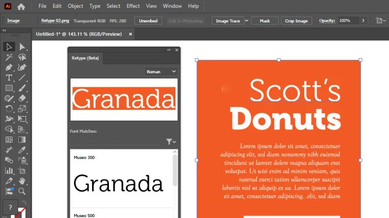 mockup document scan updated with a new brand name in illustrator