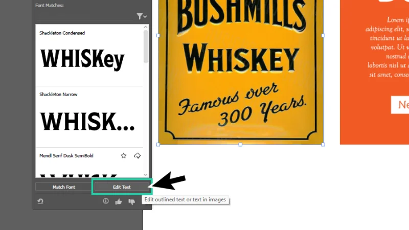 edit text option highlighted on the retype panel in illustrator