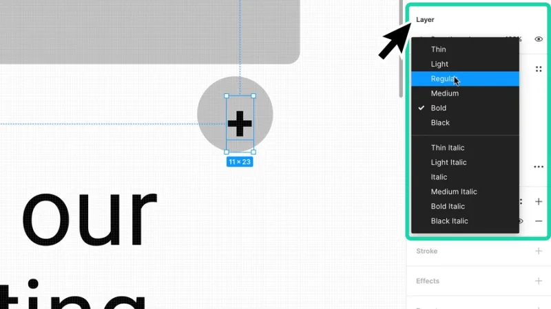 adjusting type font style in the text panel in figma