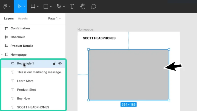 rectangle shape displayed in top of the layers panel in figma