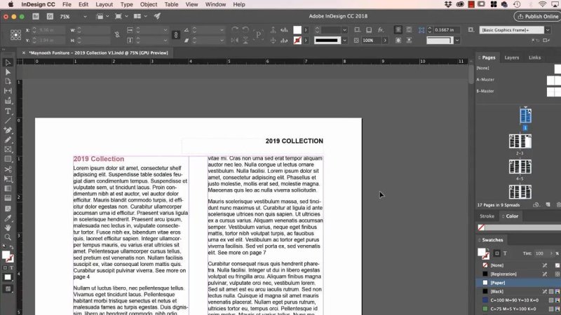 InDesign multi-column document page displaying a dynamic 