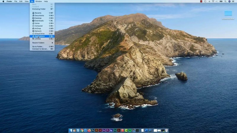 macOS desktop showing the Finder menu open with the 