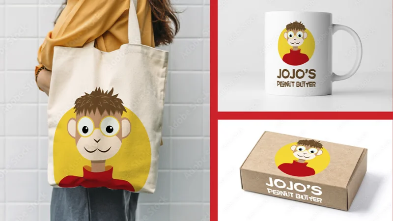 Mockup versions of a logo for Jo Jo’s peanut butter