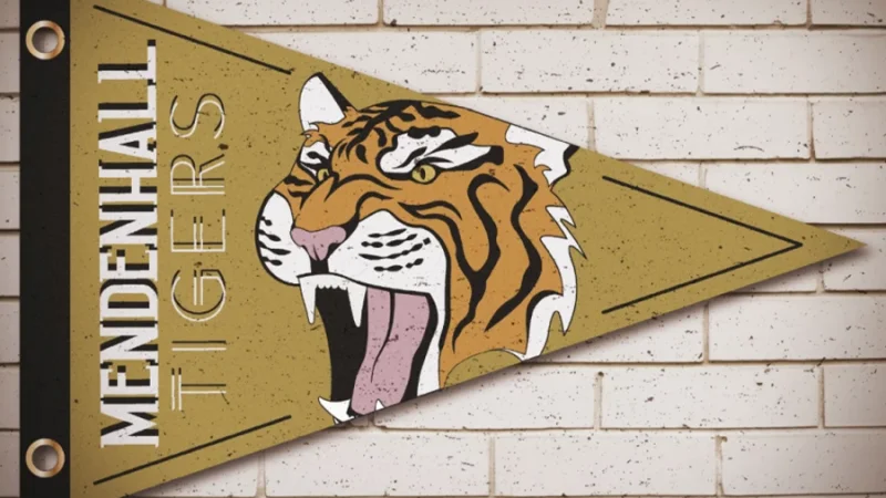 A pennant banner of a tiger with it’s mouth open