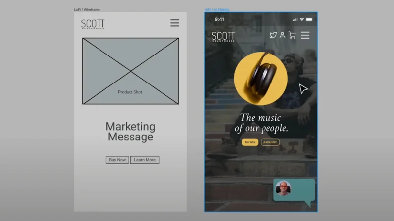 app user interface wireframe and high fidelity prototype in figma