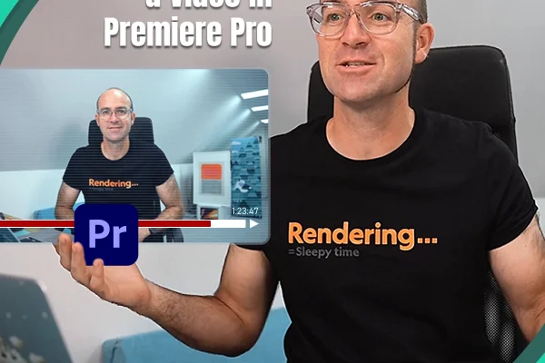 Daniel Scott in a black tshirt sitting at a desk with text overlay How to Export a Video in Premiere Pro