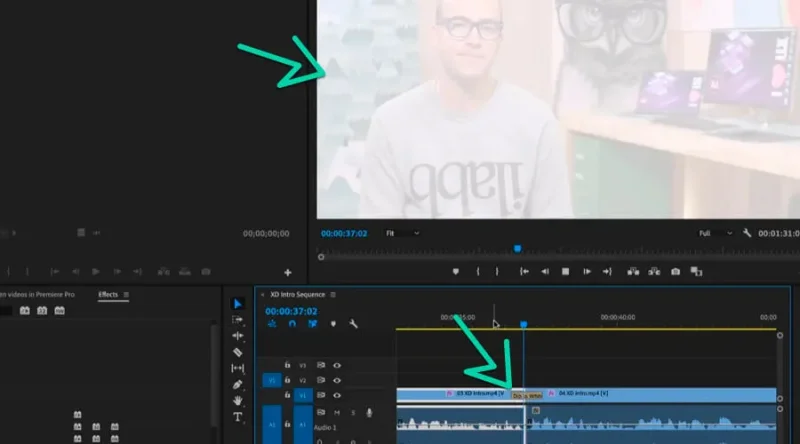 dip to white effect transition on the preview monitor in premiere pro