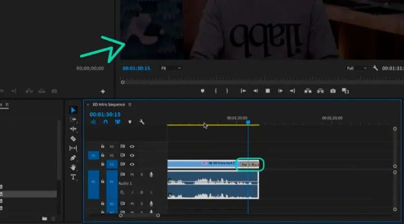 dip to black effect transition working as scene end cut in premiere pro