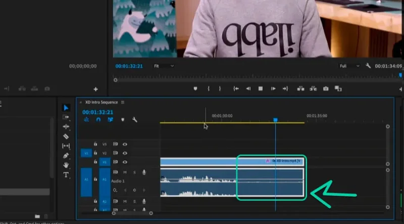 post-roll material highlighted at the end of a sequence in premiere pro