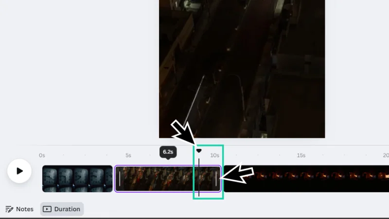 setting out-point position to a video clip in canva
