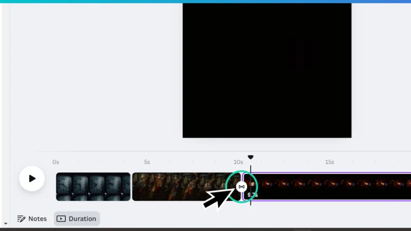 dissolve transition icon highlighted on video timeline in canva