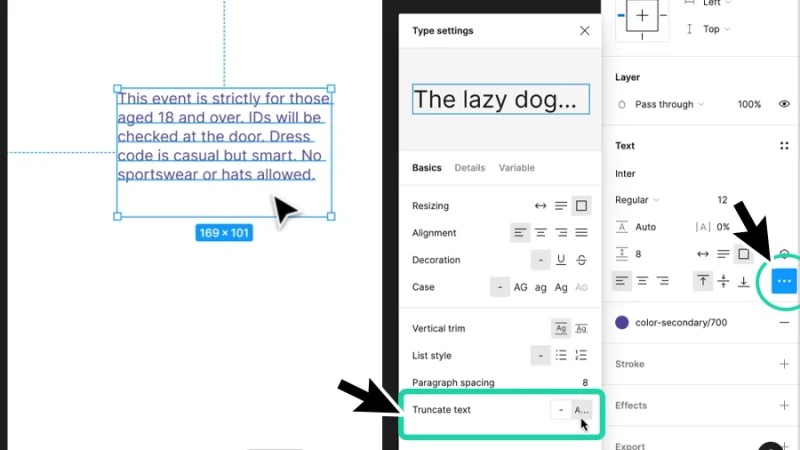 text truncate option inside the type settings panel in figma