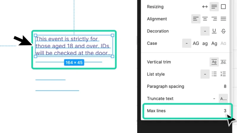text box limited to 3 lines of content before truncating text in figma