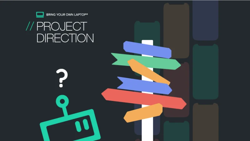 Illustration of a green cartoon character looking at signpost for direction