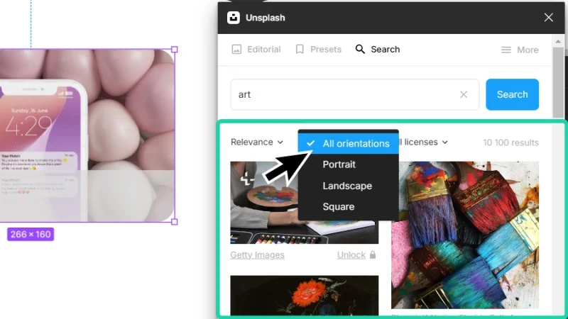 applying unsplash all orientations filter in figma