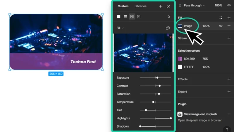adjusting unsplash image appearance settings in figma
