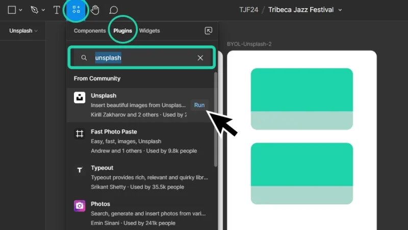 run button is used for installing the unsplash plugin in figma