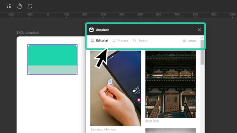 unsplash navigation bar options in figma