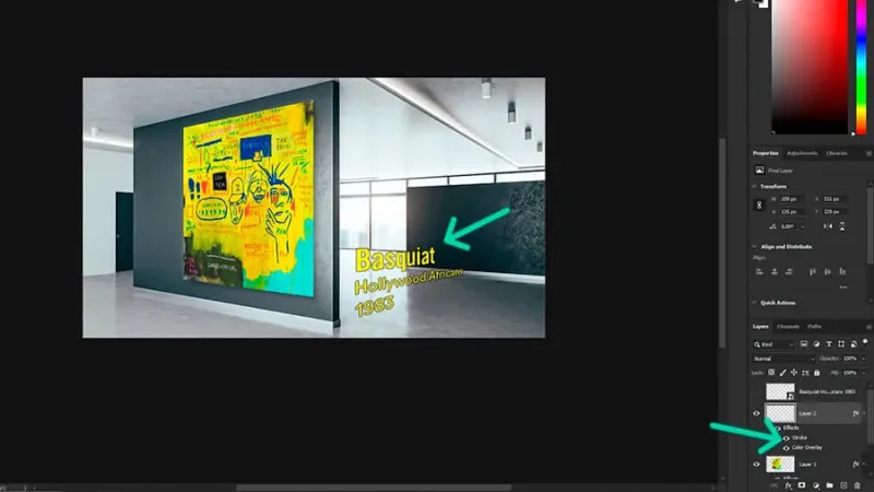 Color and stroke added to text in perspective in adobe photoshop